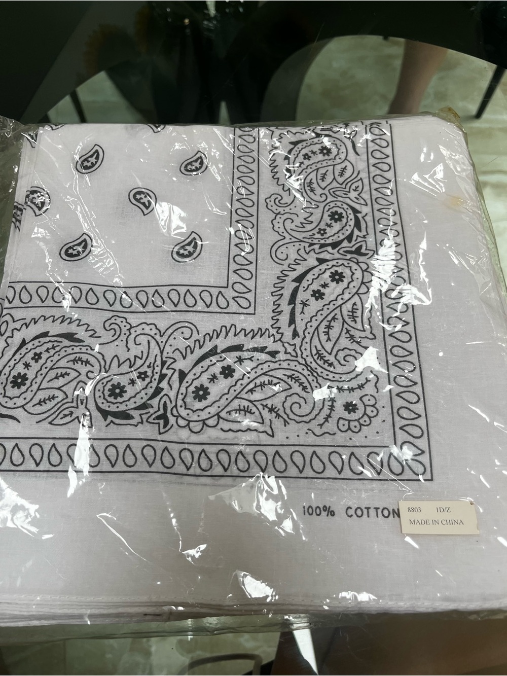 Classic White Cotton Bandana with Black Paisley Print